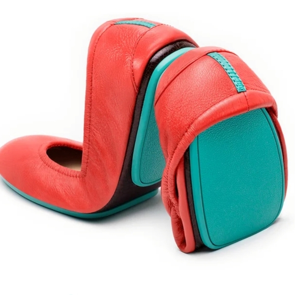 TIEKS Limited Edition Poppy Red Coral Ballet Flats Leather Slip On Shoes Sz 6 - Picture 1 of 7